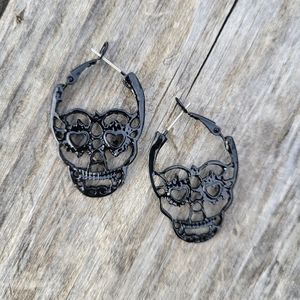 Black Dia de Los Muertos Sugar Skull Earrings Goth Skull Earrings Punk Skull Ear